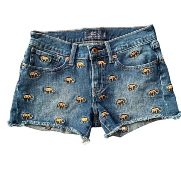 Lucky Brand Elephant Embroidered Jean Shorts - Picture 1 of 4
